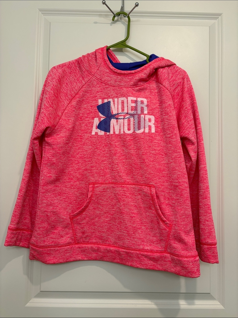 Under Armour Hot Pink Heather Pullover Hoodie with Blue Logo